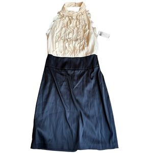 BcbgMaxAzria ruffled halter dress navy gardna and cream 8 NWT